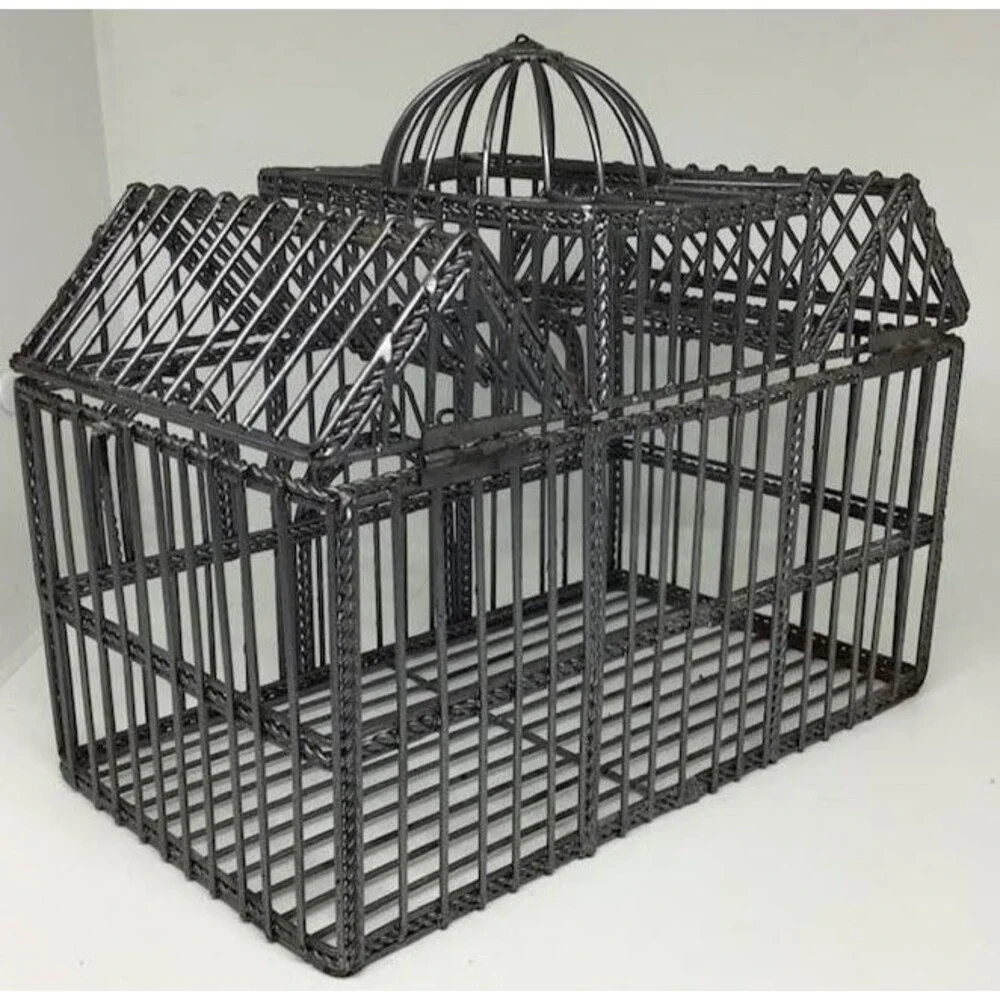 Ornate Gray Decorative Metal Birdcage Centerpiece